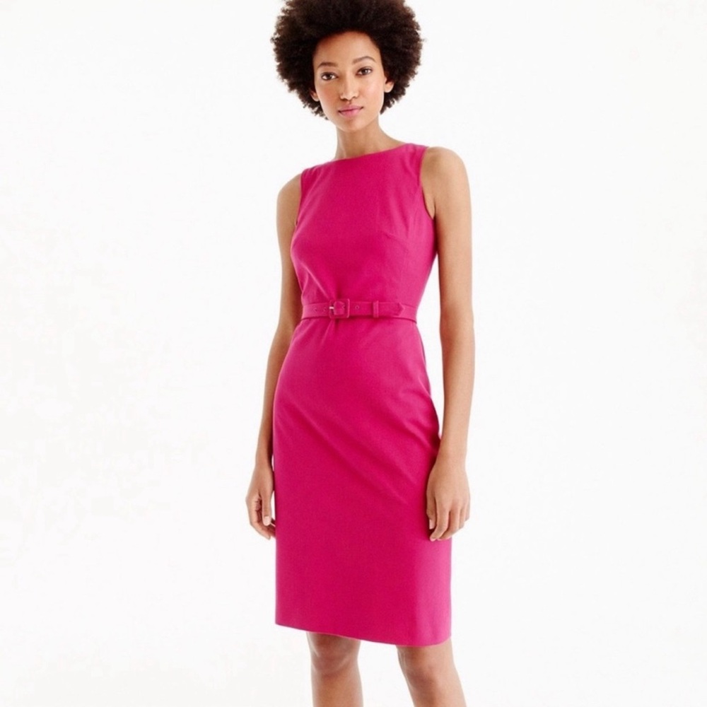 J CREW Belted Sheath Dress Size 10 Pink Fushia